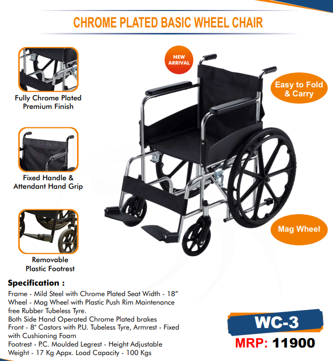 AccuSure Chrome-Plated Basic Wheelchair - WC-3