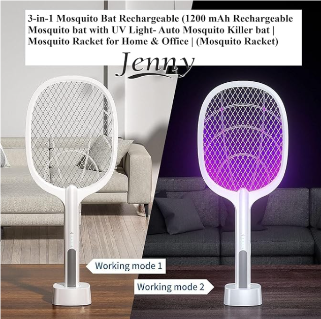 Jenny Heavy Duty Mosquito Racket Bat | Rechargeable Electric Fly Swatter | Mosquito Killer Racket
