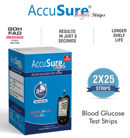 AccuSure Simple Blood Glucose Test Strip - 50 Strips (Only Strips)