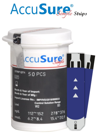AccuSure Simple Blood Glucose Test Strip - 50 Strips (Only Strips)