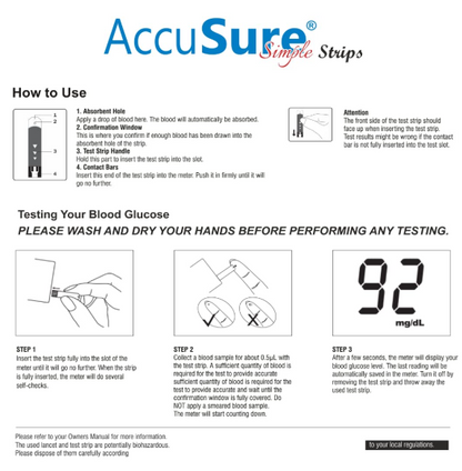 AccuSure Simple Blood Glucose Test Strip - 50 Strips (Only Strips)