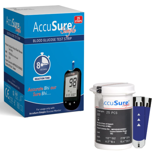 AccuSure Simple Blood Glucose Test Strip - 25 Strips (Only Strips)