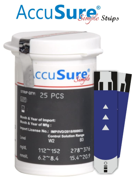 AccuSure Simple Blood Glucose Test Strip - 25 Strips (Only Strips)