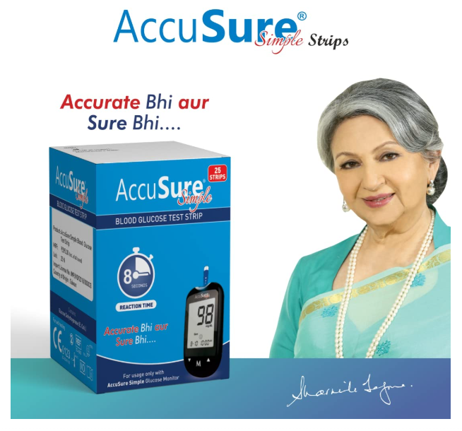 AccuSure Simple Blood Glucose Test Strip - 25 Strips (Only Strips)