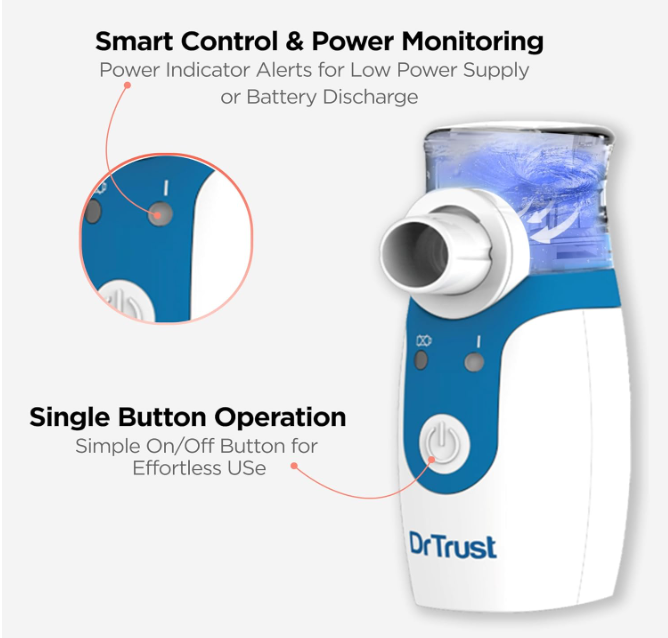 Dr Trust Portable Ultrasonic Mesh Nebulizer Machine Cool Mist Inhaler for Children and Adults (White)
