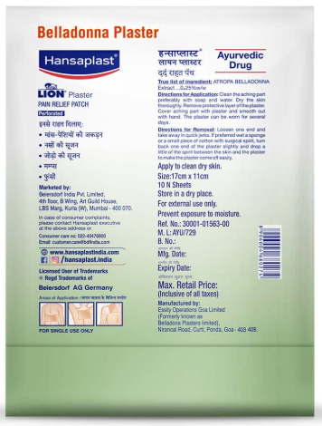 LION BELLADONNA PAIN RELIEF PLASTER 10PCS